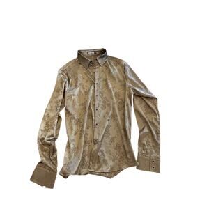 Zeroyaa Men's Green Silky Feel Button Down Shirt Size Medium